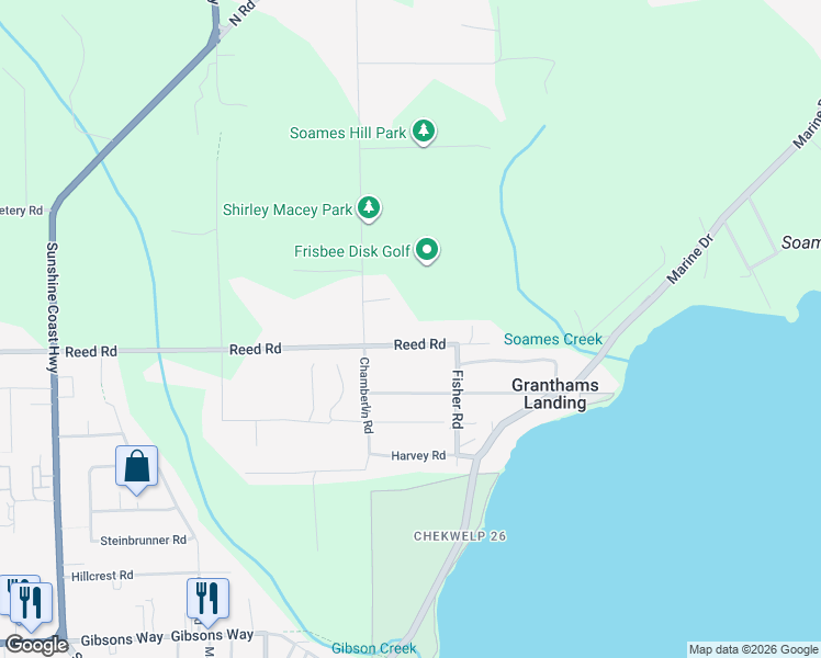map of restaurants, bars, coffee shops, grocery stores, and more near 538 Reed Road in Gibsons