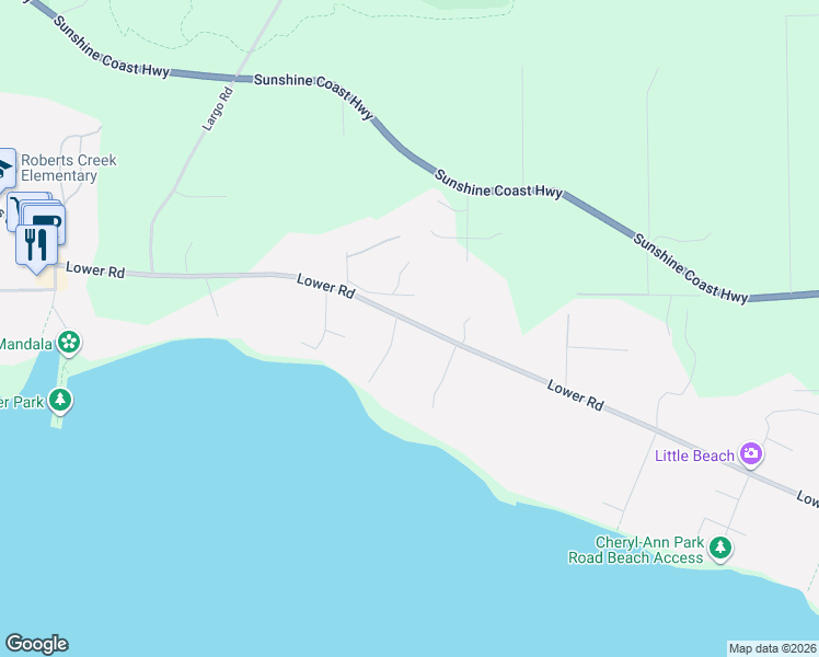 map of restaurants, bars, coffee shops, grocery stores, and more near 2867 Lower Road in Roberts Creek
