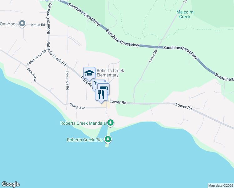 map of restaurants, bars, coffee shops, grocery stores, and more near 3094 Lower Road in Roberts Creek