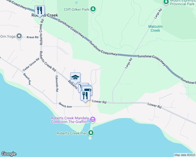 map of restaurants, bars, coffee shops, grocery stores, and more near 1131 Emery Road in Roberts Creek