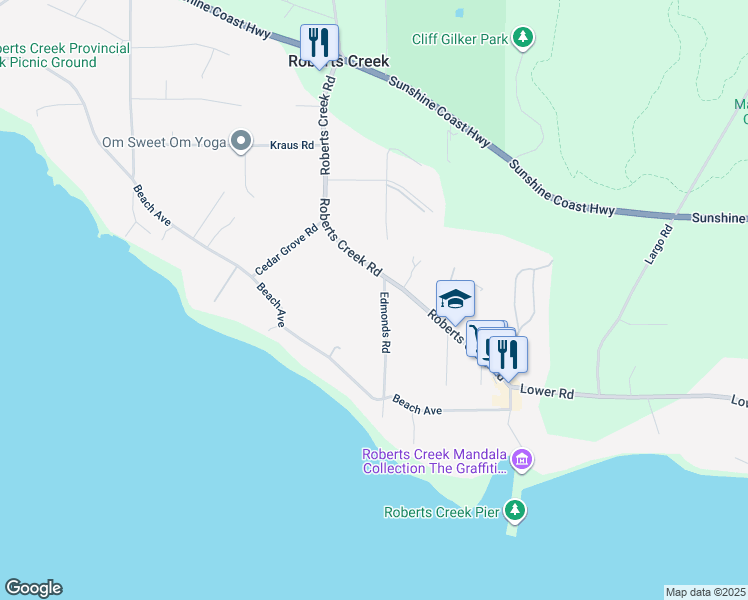 map of restaurants, bars, coffee shops, grocery stores, and more near 1099 Edmonds Road in Roberts Creek