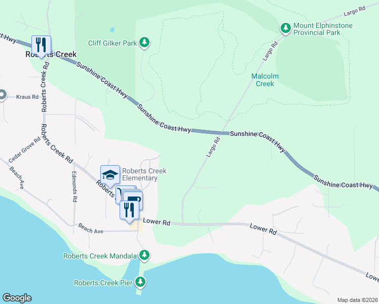 map of restaurants, bars, coffee shops, grocery stores, and more near 1167 Largo Road in Roberts Creek