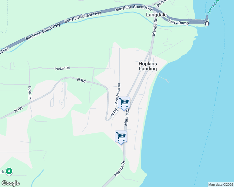 map of restaurants, bars, coffee shops, grocery stores, and more near 1205 Saint Andrews Road in Gibsons
