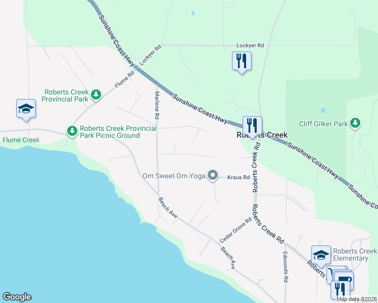 map of restaurants, bars, coffee shops, grocery stores, and more near 3352 Richards Road in Roberts Creek