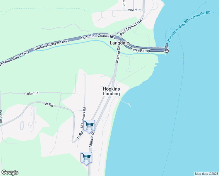 map of restaurants, bars, coffee shops, grocery stores, and more near 1832 North Road in Gibsons