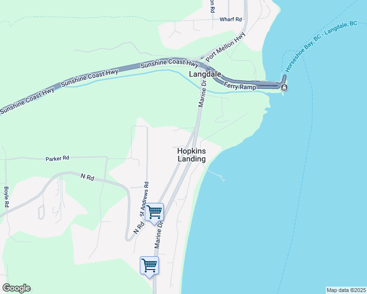 map of restaurants, bars, coffee shops, grocery stores, and more near 1829 North Road in Gibsons