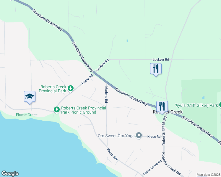 map of restaurants, bars, coffee shops, grocery stores, and more near 1388 Marlene Road in Roberts Creek