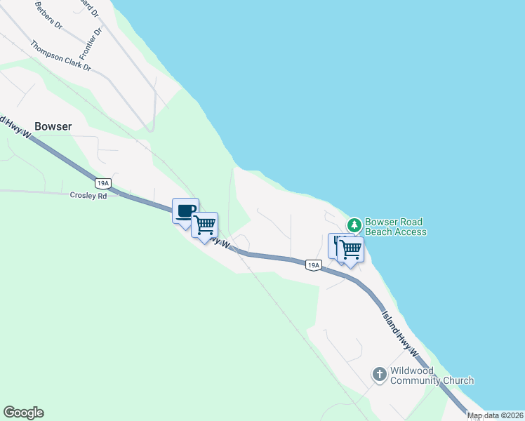 map of restaurants, bars, coffee shops, grocery stores, and more near Kelsey Road in Nanaimo