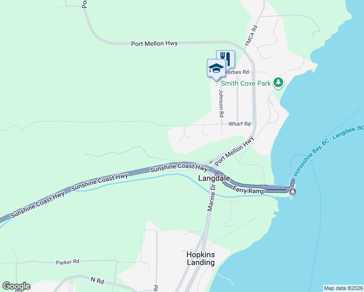 map of restaurants, bars, coffee shops, grocery stores, and more near 1450 Davidson Road in Gibsons