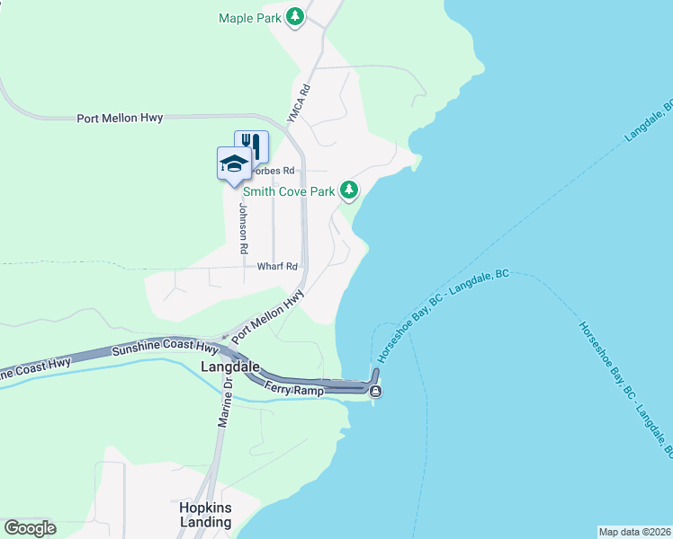 map of restaurants, bars, coffee shops, grocery stores, and more near 1480 Smith Road in Gibsons