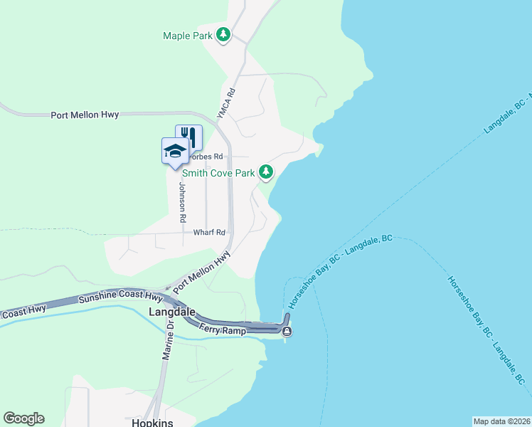 map of restaurants, bars, coffee shops, grocery stores, and more near 1480 Smith Road in Gibsons