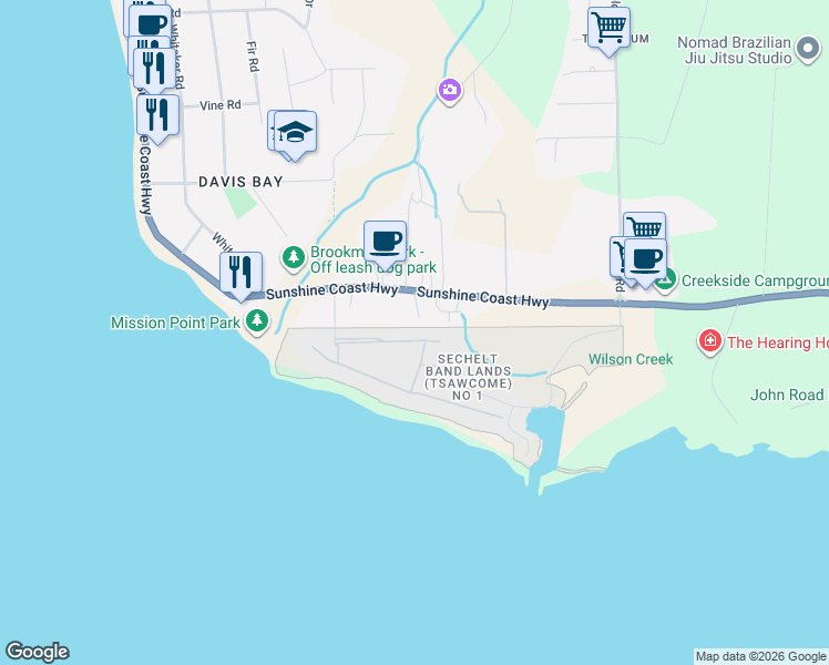 map of restaurants, bars, coffee shops, grocery stores, and more near 4488 Hupit Street in Sechelt