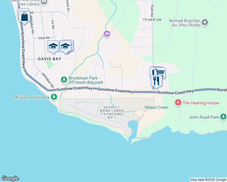 map of restaurants, bars, coffee shops, grocery stores, and more near 4451 Sunshine Coast Highway in Sechelt