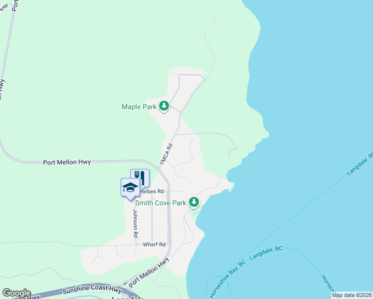 map of restaurants, bars, coffee shops, grocery stores, and more near 1635 Grady Road in Gibsons