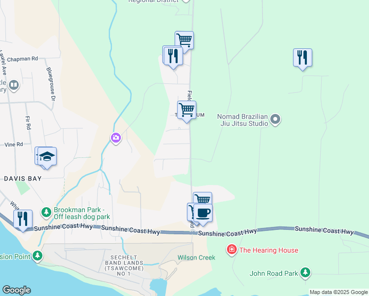 map of restaurants, bars, coffee shops, grocery stores, and more near 4357 Cameo Road in Sechelt