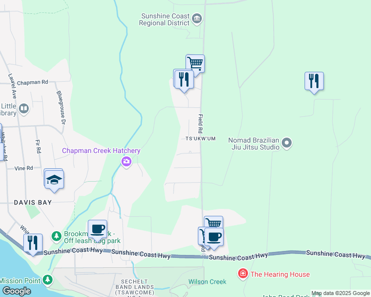map of restaurants, bars, coffee shops, grocery stores, and more near 4372 Marble Road in Sechelt