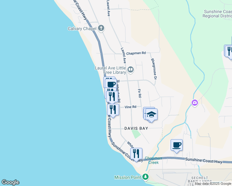 map of restaurants, bars, coffee shops, grocery stores, and more near 4789 Whitaker Road in Sechelt