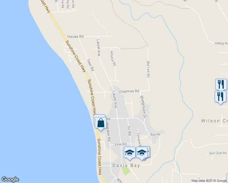 map of restaurants, bars, coffee shops, grocery stores, and more near 4898 Laurel Avenue in Sechelt
