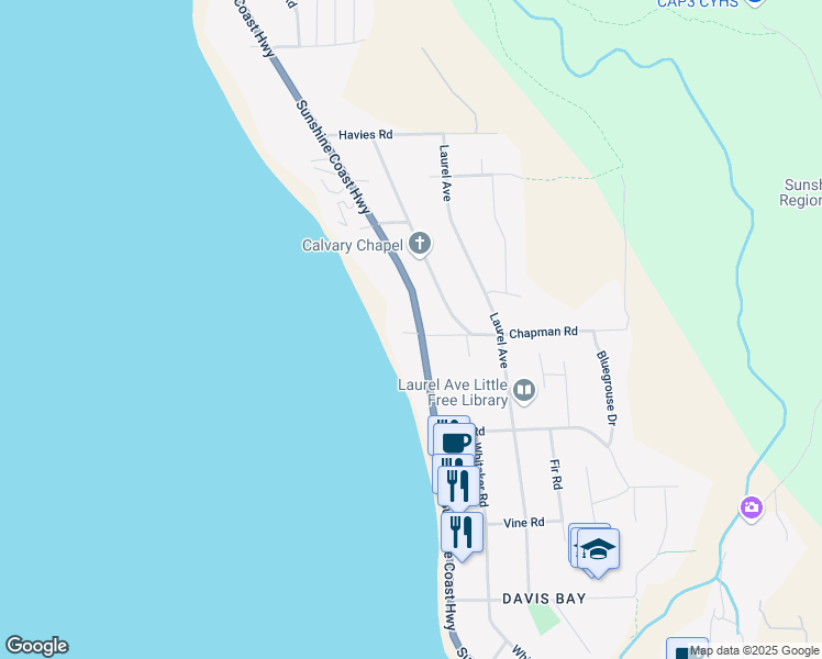 map of restaurants, bars, coffee shops, grocery stores, and more near 4893 Sunshine Coast Highway in Sechelt