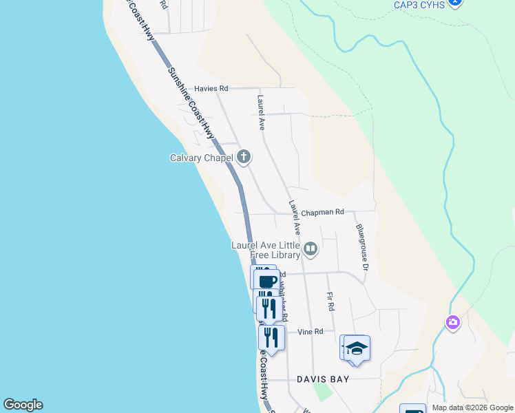 map of restaurants, bars, coffee shops, grocery stores, and more near 4898 Sunshine Coast Highway in Sechelt