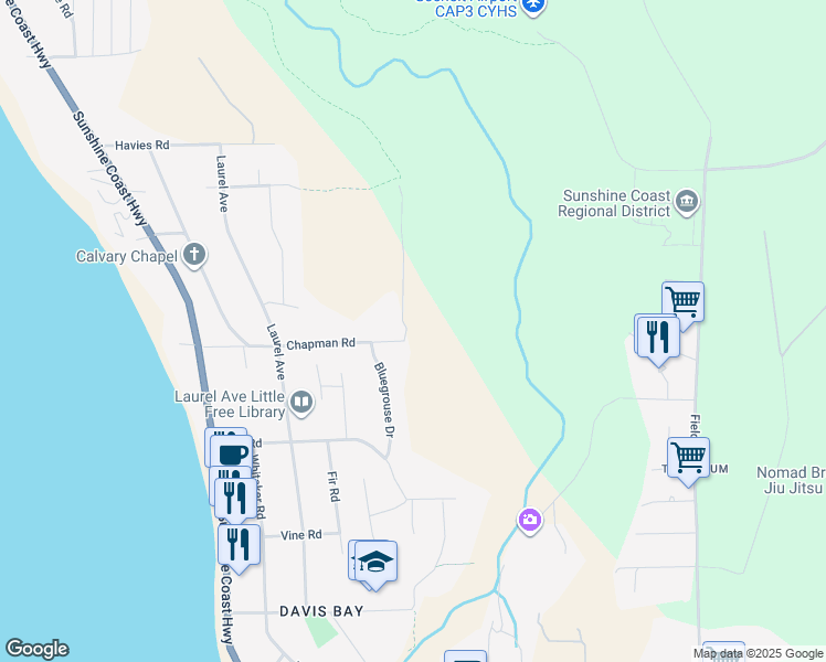 map of restaurants, bars, coffee shops, grocery stores, and more near 4860 Skylark Road in Sechelt