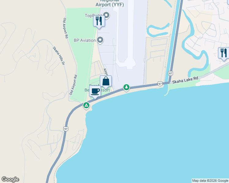 map of restaurants, bars, coffee shops, grocery stores, and more near 3680 Airport Road in Penticton