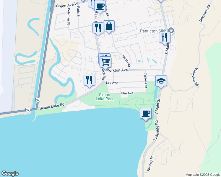 map of restaurants, bars, coffee shops, grocery stores, and more near 3648 Parkview Street in Penticton