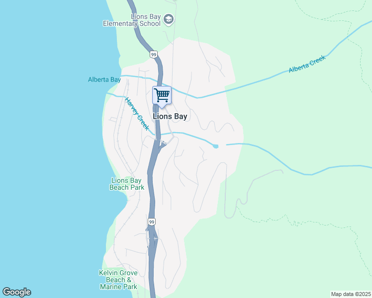 map of restaurants, bars, coffee shops, grocery stores, and more near 55 Creekview Place in Lions Bay