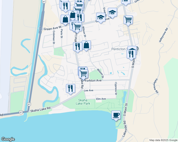 map of restaurants, bars, coffee shops, grocery stores, and more near 3346 Skaha Lake Road in Penticton