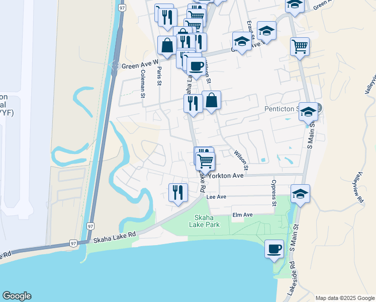 map of restaurants, bars, coffee shops, grocery stores, and more near 3355 Skaha Lake Road in Penticton