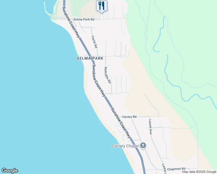 map of restaurants, bars, coffee shops, grocery stores, and more near 5107 Radcliffe Road in Sechelt