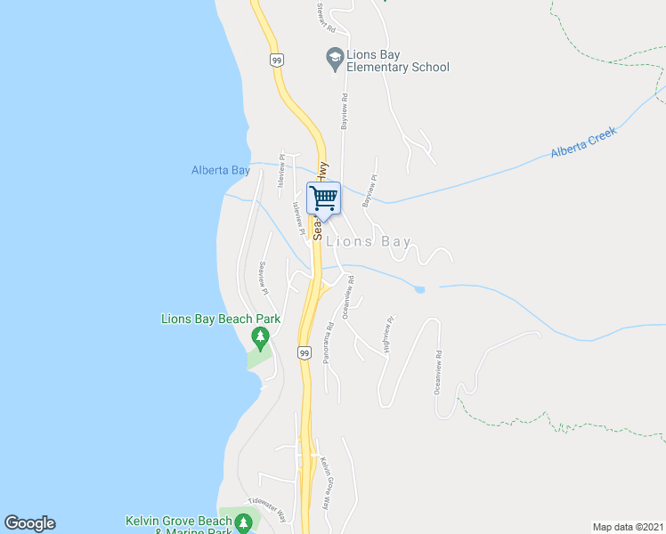 map of restaurants, bars, coffee shops, grocery stores, and more near 430 Crosscreek Road in Lions Bay