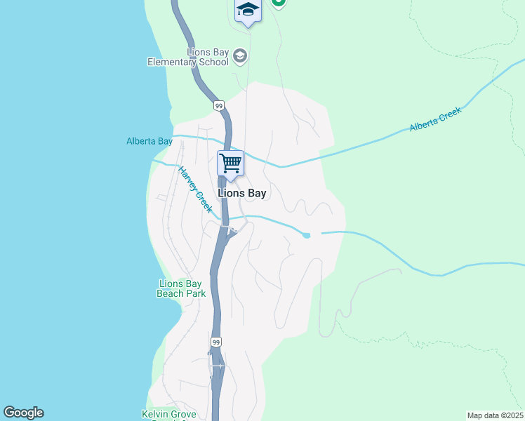 map of restaurants, bars, coffee shops, grocery stores, and more near 55 Creekview Place in Lions Bay