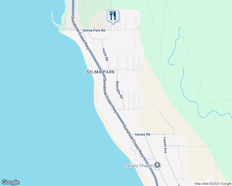map of restaurants, bars, coffee shops, grocery stores, and more near 5133 Radcliffe Road in Sechelt