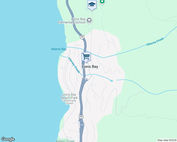 map of restaurants, bars, coffee shops, grocery stores, and more near 430 Crosscreek Road in Lions Bay