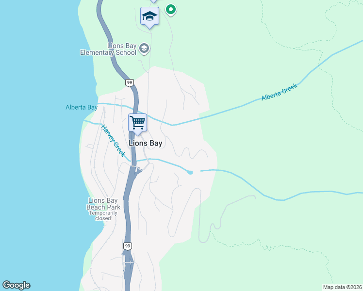 map of restaurants, bars, coffee shops, grocery stores, and more near 475 Bayview Road in Lions Bay