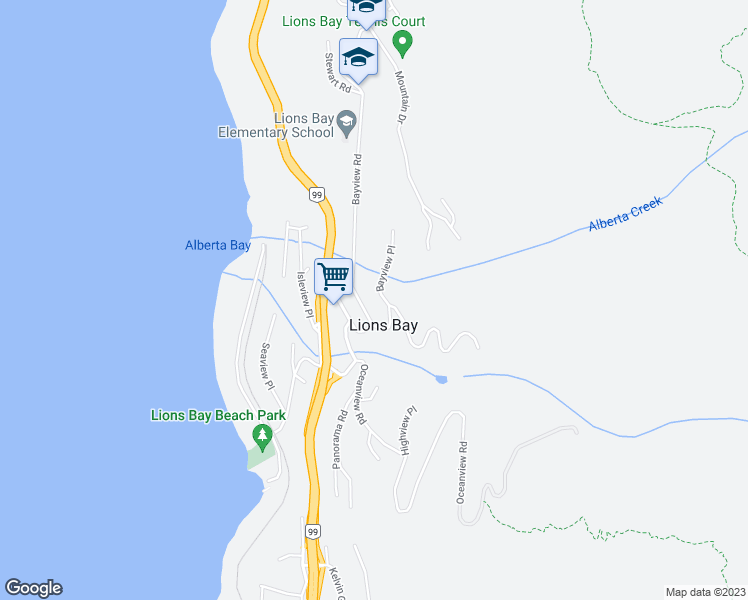 map of restaurants, bars, coffee shops, grocery stores, and more near 380 Bayview Place in Lions Bay