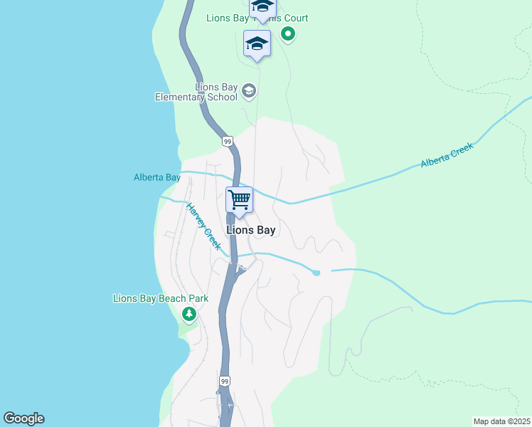 map of restaurants, bars, coffee shops, grocery stores, and more near 370 Bayview Place in Lions Bay
