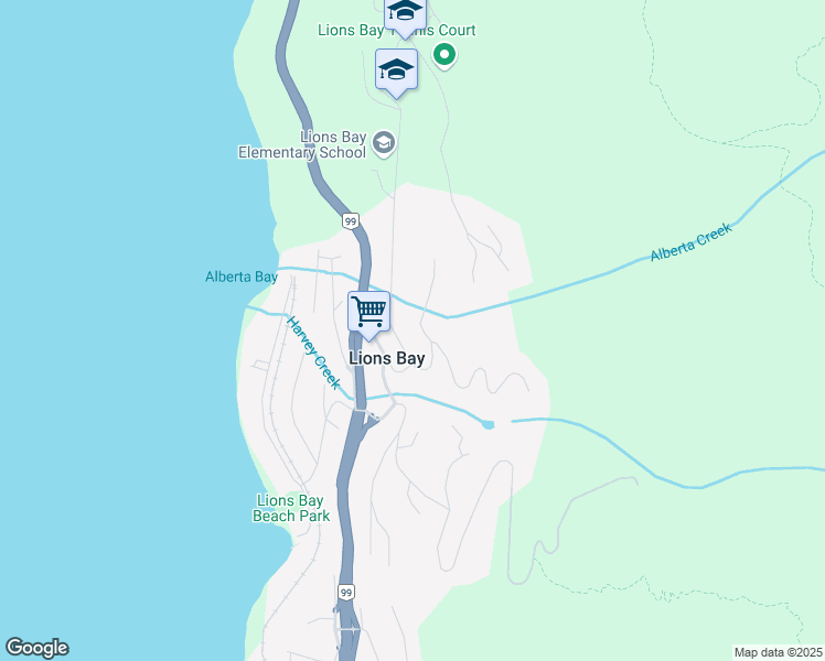 map of restaurants, bars, coffee shops, grocery stores, and more near 370 Bayview Place in Lions Bay