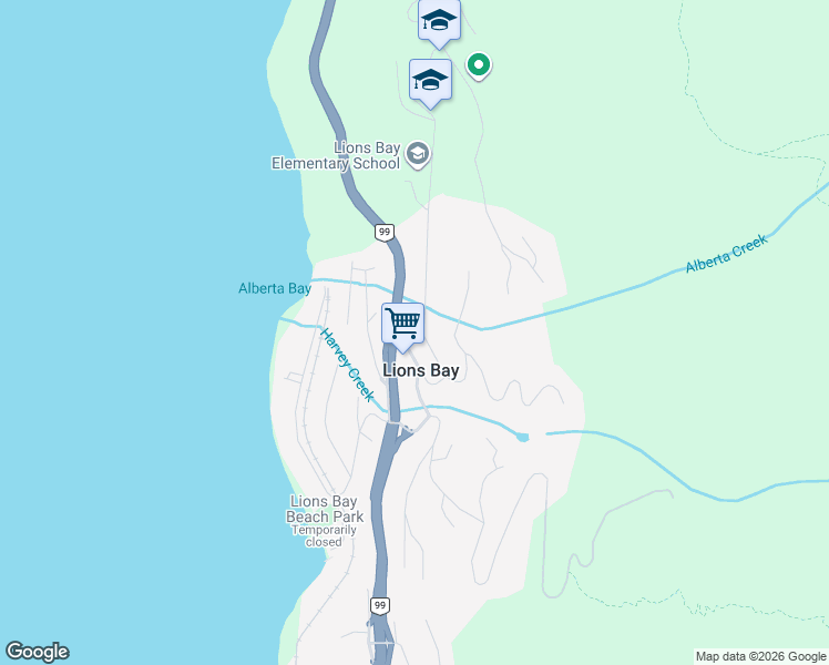 map of restaurants, bars, coffee shops, grocery stores, and more near 340 Bayview Road in Lions Bay