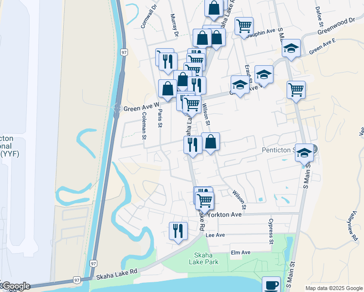 map of restaurants, bars, coffee shops, grocery stores, and more near 3115 Skaha Lake Road in Penticton