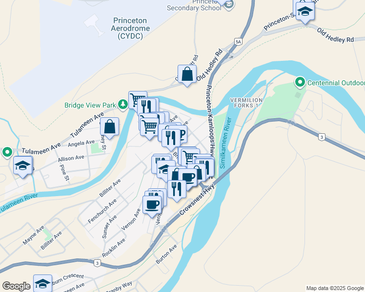 map of restaurants, bars, coffee shops, grocery stores, and more near 82 Fenchurch Avenue in Princeton
