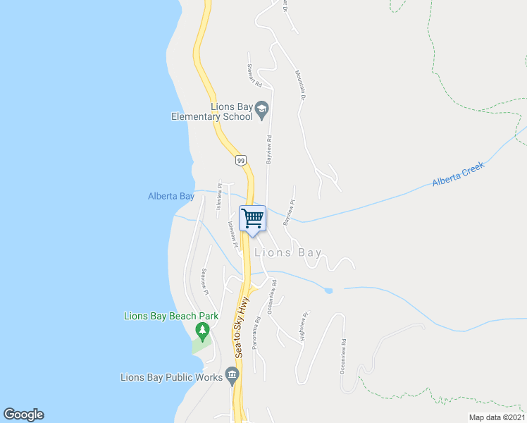 map of restaurants, bars, coffee shops, grocery stores, and more near 320 Bayview Road in Lions Bay