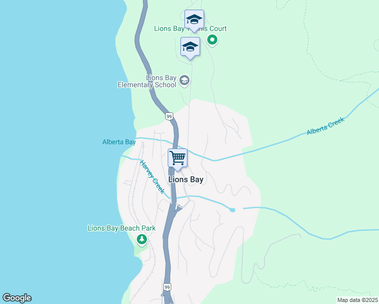 map of restaurants, bars, coffee shops, grocery stores, and more near 325 Bayview Road in Lions Bay