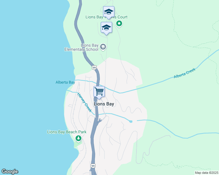 map of restaurants, bars, coffee shops, grocery stores, and more near 325 Bayview Road in Lions Bay