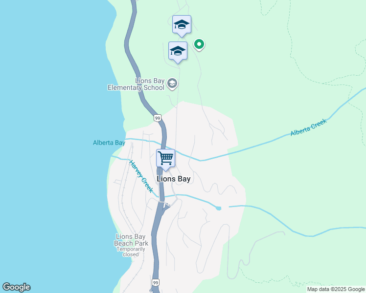 map of restaurants, bars, coffee shops, grocery stores, and more near 315 Bayview Road in Lions Bay