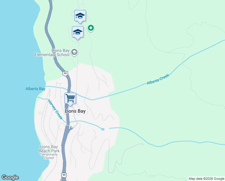 map of restaurants, bars, coffee shops, grocery stores, and more near 485 Timbertop Drive in Lions Bay