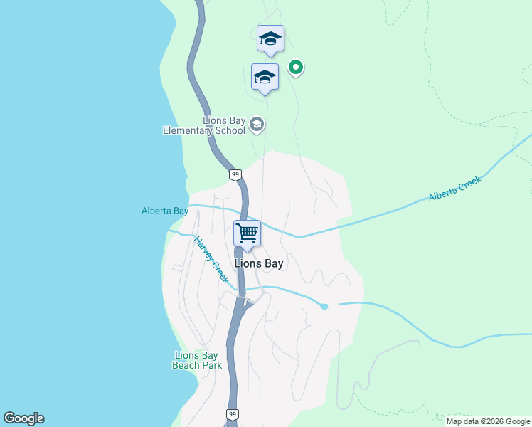 map of restaurants, bars, coffee shops, grocery stores, and more near 320 Bayview Road in Lions Bay