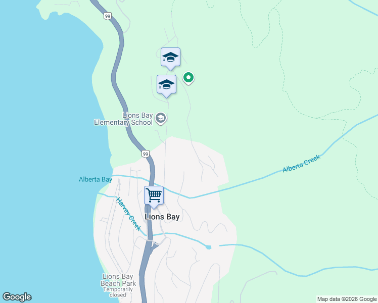map of restaurants, bars, coffee shops, grocery stores, and more near 380 Mountain Drive in Lions Bay