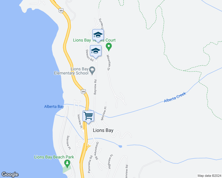 map of restaurants, bars, coffee shops, grocery stores, and more near 380 Mountain Drive in Lions Bay
